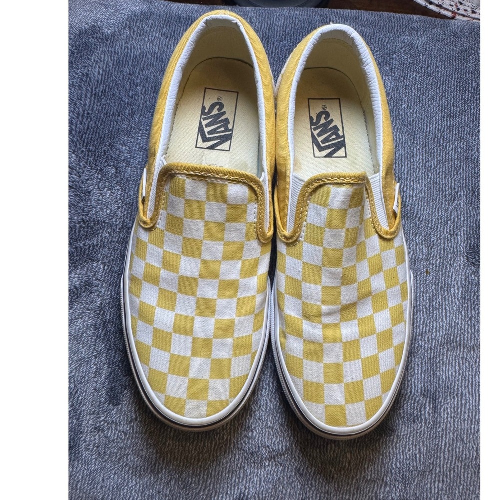 Vans Classic Slip-On Checkerboard Ochre Yellow White Sneakers Womens 8 Mens 6.5